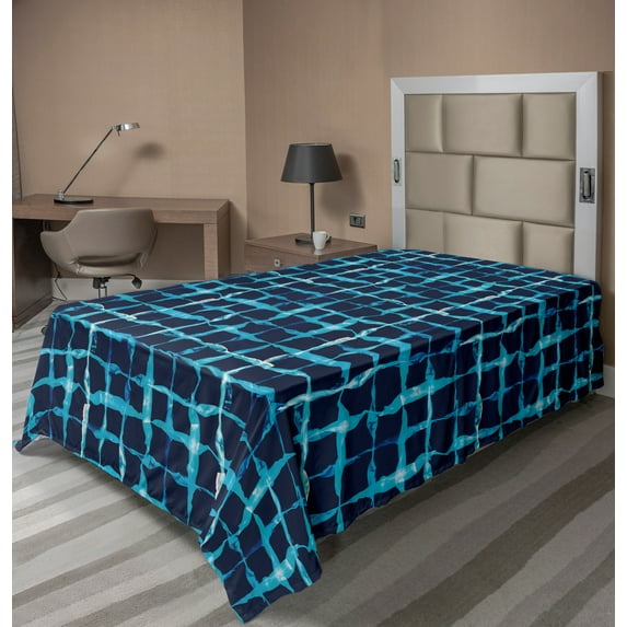 Ambesonne Watercolor Flat Sheet, Pool Inspired Design, Twin Size, Navy Blue Sky Blue