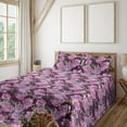 thumbnail image 1 of Ambesonne Watercolor Floral Fitted & Flat Sheet with Shams 4 Pcs Set, Spring Rose Bloom, Queen, Lilac Fern Green Purple, 1 of 5