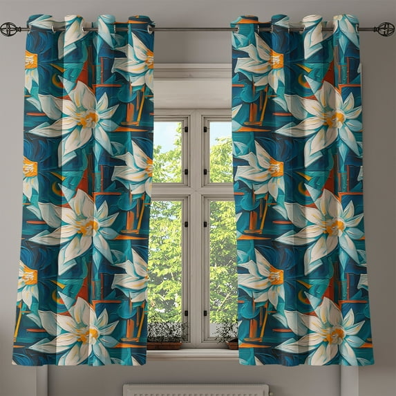 Ambesonne Watercolor Floral Grommet Curtain, Surreal Garden, 50"x60", Dark Teal Burnt Orange