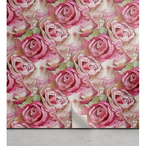 Ambesonne, Watercolor Floral Peel & Stick Wallpaper for Home, Greenery Leaves, 13"x100", Rose Pistachio Green
