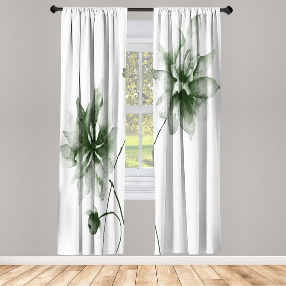 Ambesonne Watercolor Flower Curtains, Floral Drawing, Pair of 28"x84", Peacock Green