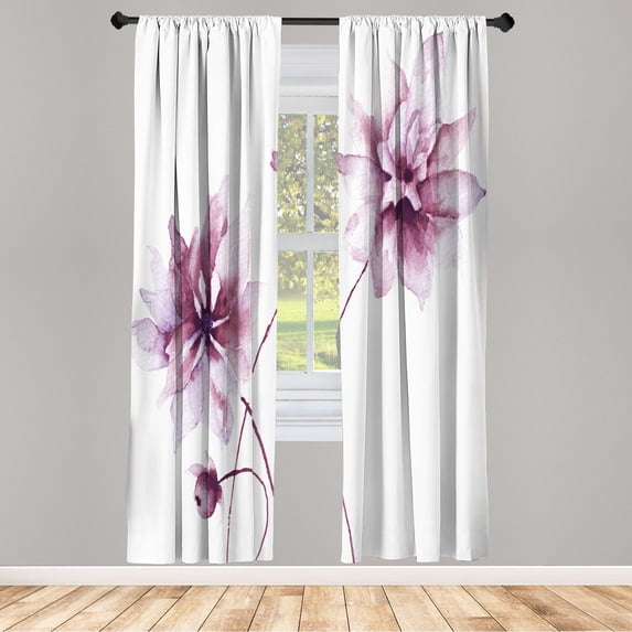 Ambesonne Watercolor Flower Curtains, Flower Spring, Pair of 28"x63", Pale Fuchsia