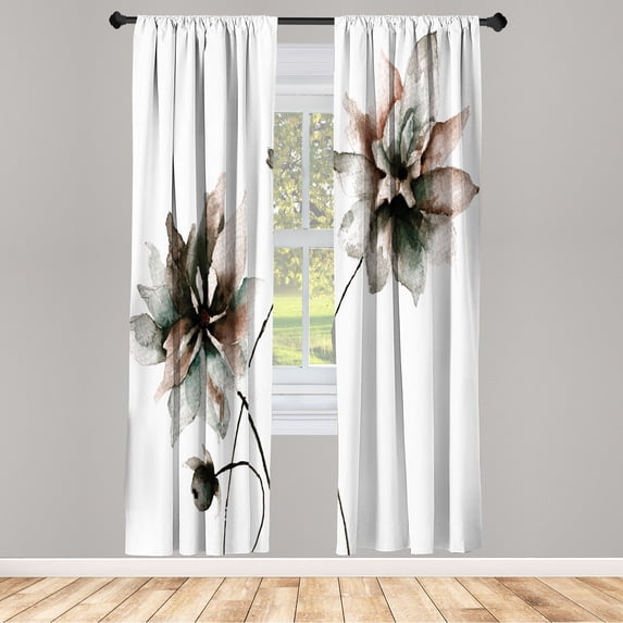 Ambesonne Watercolor Flower Curtains, Flower Spring, Pair of 28"x63", Pale Grey