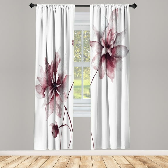 Ambesonne Watercolor Flower Curtains, Flower Spring, Pair of 28"x63", Pale Salmon