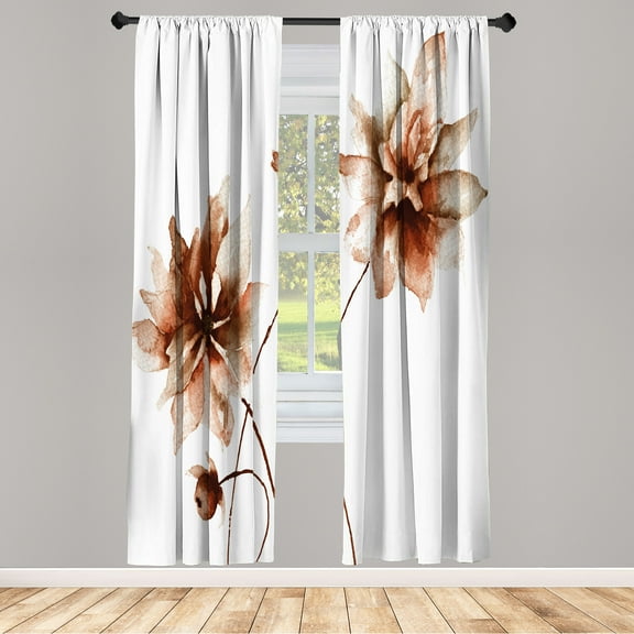 Ambesonne Watercolor Flower Curtains, Flower Spring, Pair of 28"x84", Dark Peach