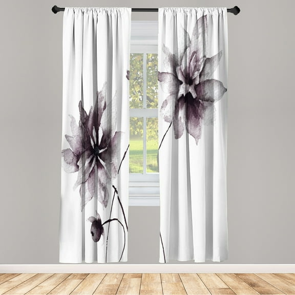 Ambesonne Watercolor Flower Curtains, Flower Spring, Pair of 28"x84", Taupe Grey