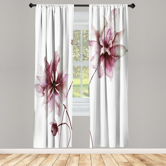 Ambesonne Watercolor Flower Curtains, Flower Spring, Pair of 28"x95", Dried Rose