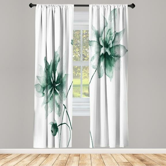Ambesonne Watercolor Flower Curtains, Flower Spring, Pair of 28"x95", Laurel Green