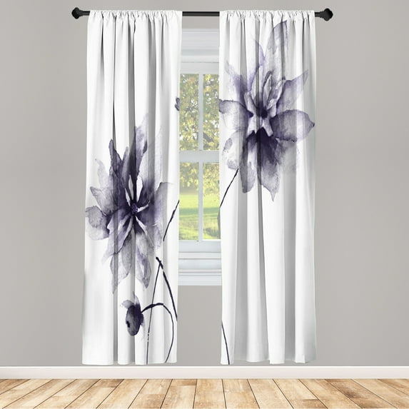 Ambesonne Watercolor Flower Curtains, Purple Grey Flora, Pair of 28"x95", Purple Grey