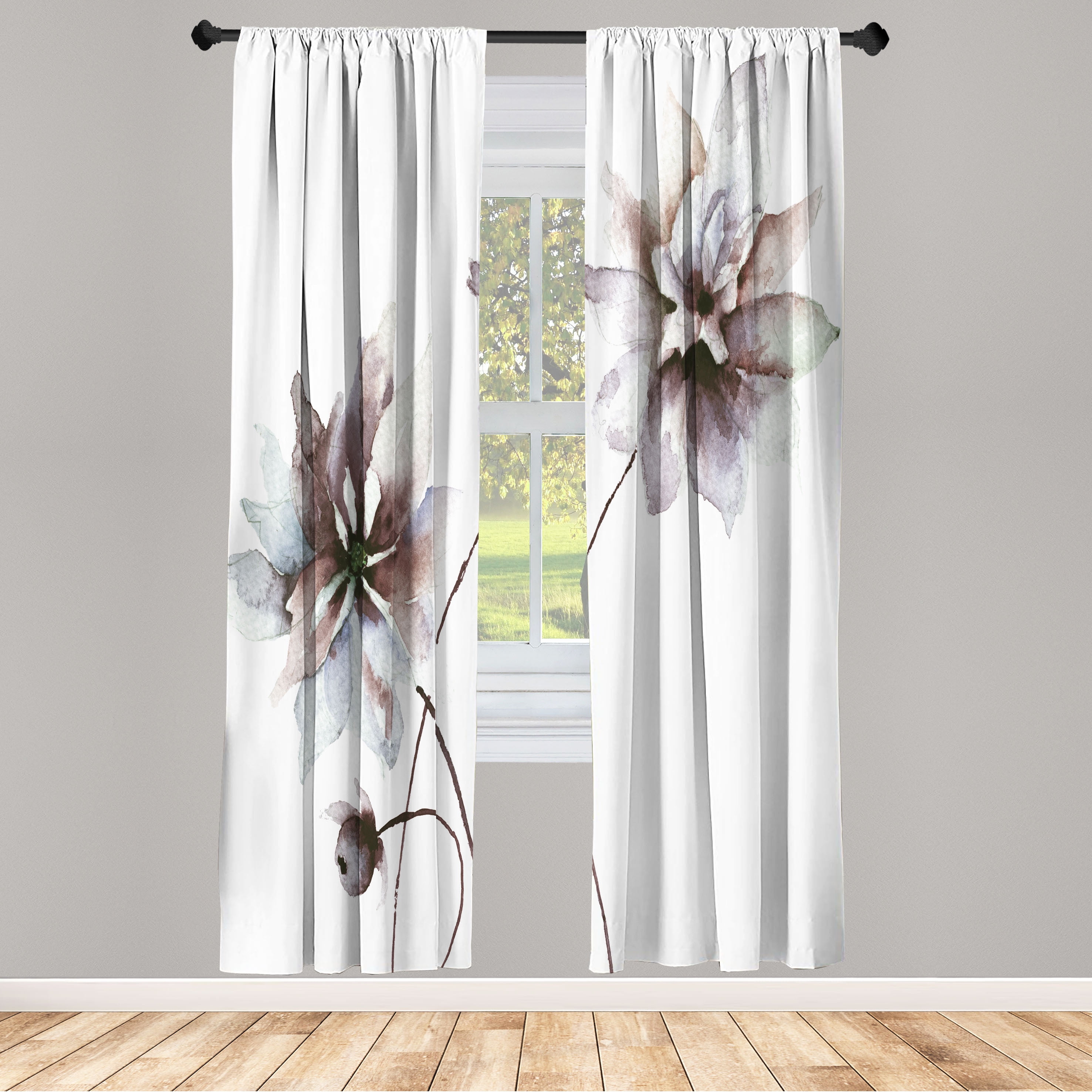 Microfiber Floral Semi-Sheer Rod Pocket Curtain Panels (Set of 2)