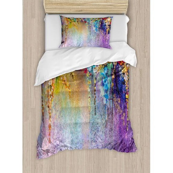 Ambesonne Watercolor Flower Home Abstract Herbs Weeds Blossoms Ivy Back with Florets Shrubs Design Duvet Cover Set