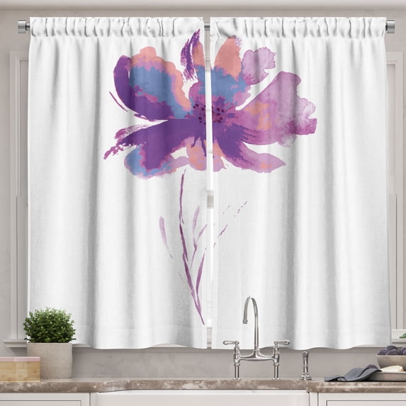 Ambesonne Watercolor Flower Kitchen Curtains, Poppy Flower Art, 55"x39", Pale Purple