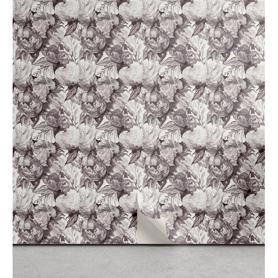 Ambesonne, Watercolor Flowers Peel & Stick Wallpaper for Home, Peony Rose Print, 13"x72", Purpleblue Off White
