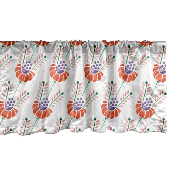 Ambesonne Watercolor Flowers Window Valance, Ornamental Flowers Beauty Blooms Revival Plants, Curtain Valance for Kitchen Bedroom Decor with Rod Pocket, 54" X 12", Plum Red Pale Pink