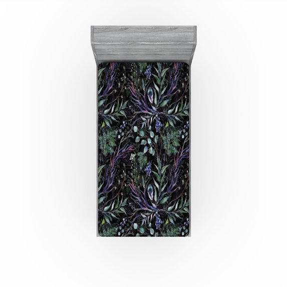 Ambesonne Watercolor Forest Fitted Sheet, Leaves of Jungle, Twin XL Size, Lavender and Jade Green