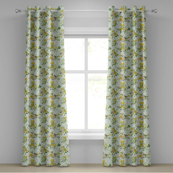 Ambesonne Watercolor Grommet Curtain, Blooming Floral Nature, 50" x 120", Pale Green Yellow White