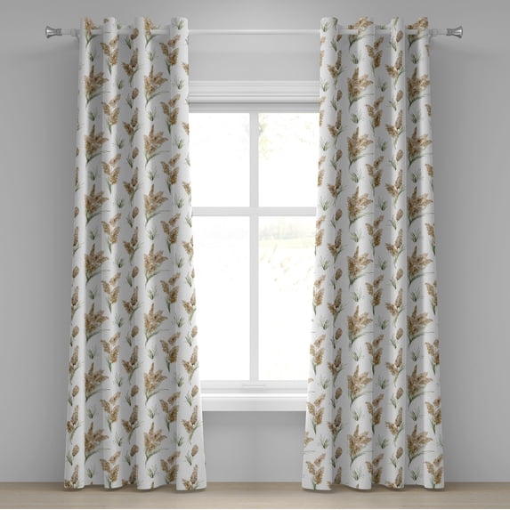 Ambesonne Watercolor Grommet Curtain, Exotic Print of Botany, 50"x72", Pale Brown Green and White