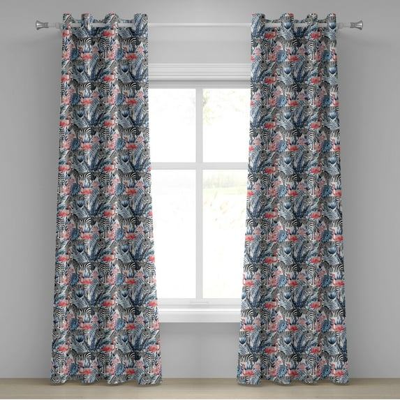 Ambesonne Watercolor Grommet Curtain, Flamingo with Zebra, 50" x 120", Blue Black Coral