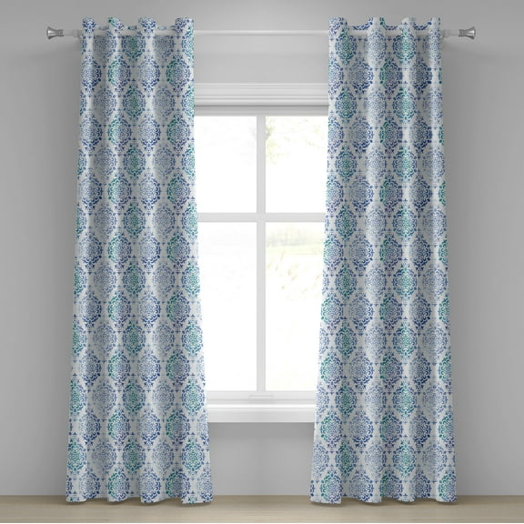 Ambesonne Watercolor Grommet Curtain, Moroccan Element, 50" x 84", Sea Green Violet Blue