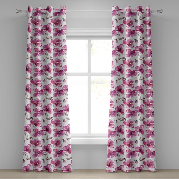 Ambesonne Watercolor Grommet Curtain, Orchids Feng Shui, 50" x 96", Pale Orange Fuchsia