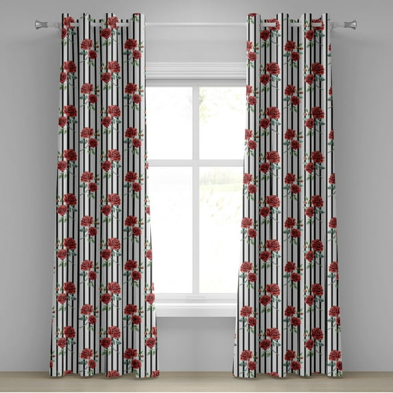 Ambesonne Watercolor Grommet Curtain, Valentines Day Rose, 50" x 108", Ruby Reseda Green Black