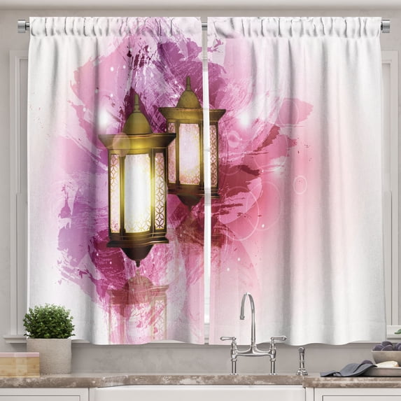 Ambesonne Watercolor Kitchen Curtains, Antique Old Fanoos Art, 55"x45", Green Brown and Violet