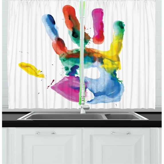 Ambesonne Watercolor Kitchen Curtains, Colored Human Hand, 55"x39", Multicolor