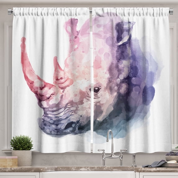 Ambesonne Watercolor Kitchen Curtains, Pastel Savannah Animal, 55"x39", Lilac Pink