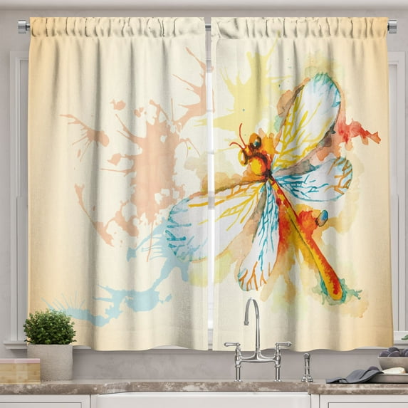 Ambesonne Watercolor Kitchen Curtains, Splash Look Abstract Art, 55"x45", Pale Yellow and Orange