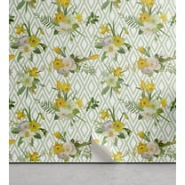 Ambesonne Watercolor Peel & Stick Wallpaper for Home, Blooming Floral Nature, 13"x36", Pale Green Yellow White