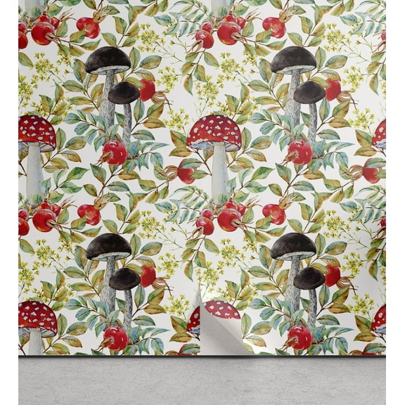 Ambesonne Watercolor Peel & Stick Wallpaper for Home, Dogrose and Amantia, 13"x36", Multicolor