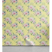 Ambesonne Watercolor Peel & Stick Wallpaper for Home, Flowers Theme, 13"x100", Pale Yellow Pale Pink