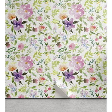 Ambesonne Watercolor Peel & Stick Wallpaper for Home, Gentle Spring Floral, 13"x72", Multicolor