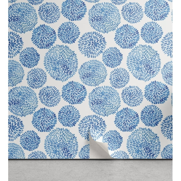 Ambesonne Watercolor Peel & Stick Wallpaper for Home, Japan Flower, 13"x36", Sky Blue