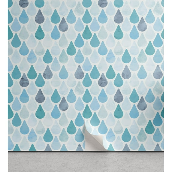 Ambesonne Watercolor Peel & Stick Wallpaper for Home, Monotone Droplets Tears, 13"x100", Blue Grey Sky Blue