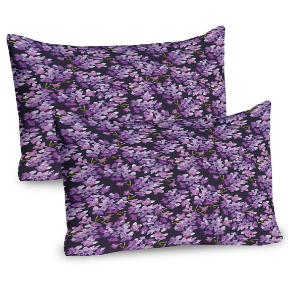 Ambesonne Watercolor Pillow Sham 2 Pack, Paintbrush Summer Flora, 36"x20", Grey Violet
