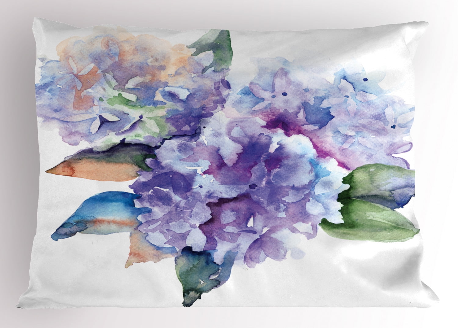 Violet Blue Hydrangea Watercolor Polyester Pillow Sham