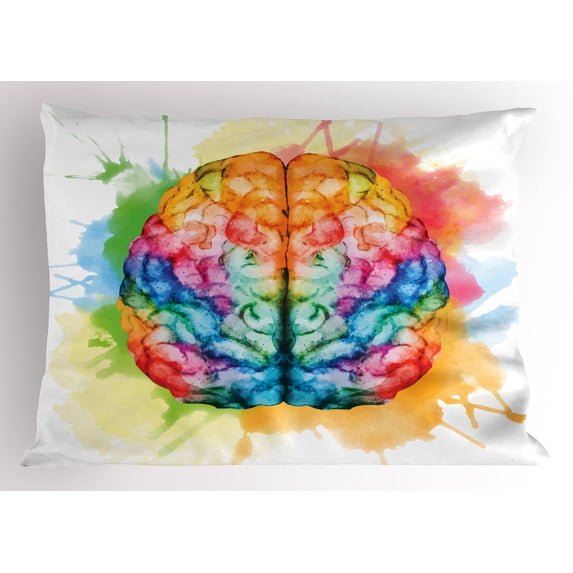 Ambesonne Watercolor Pillow Sham, Colorful Human Brain, 26" X 20", Multicolor