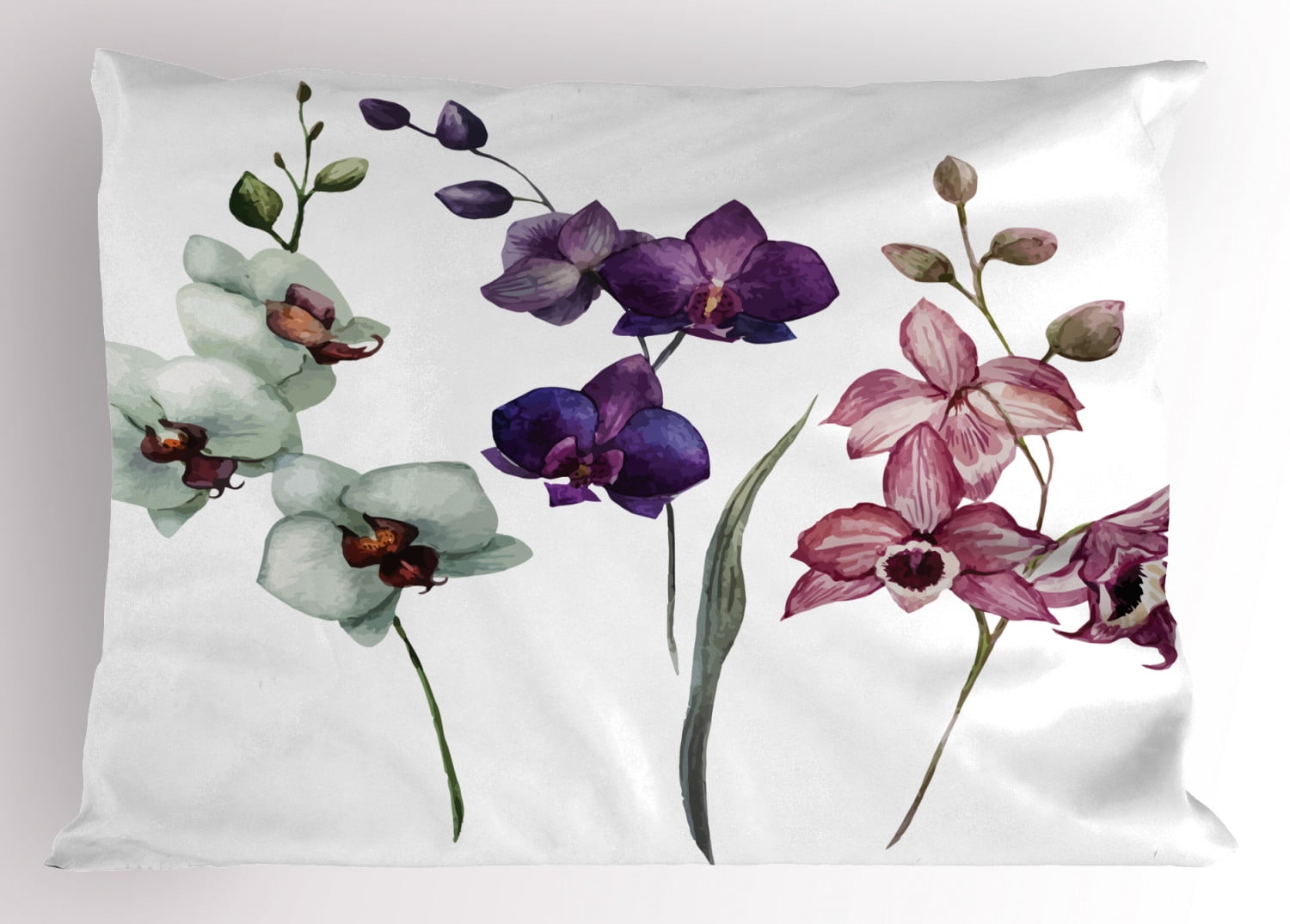 King Size White and Purple Floral Polyester Pillow Sham
