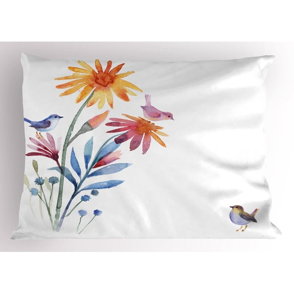 Ambesonne Watercolor Pillow Sham, Flower Brush Effect, 36" X 20", Slate Blue Lavender