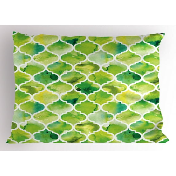 Ambesonne Watercolor Pillow Sham, Moroccan Trellis, 36" X 20", Lime Green Yellow White