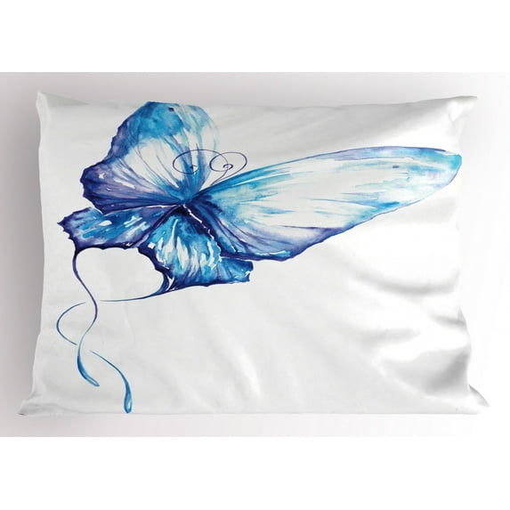 Ambesonne Watercolor Pillow Sham, Nature Inspired Soft, 26" X 20", Blue White