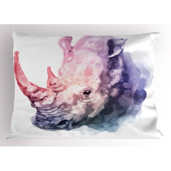Ambesonne Watercolor Pillow Sham, Pastel Savannah Animal, 26" X 20", Lilac Pink