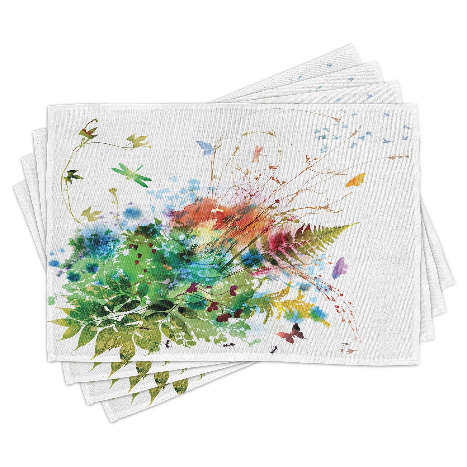 Multicolor Floral Jungle Watercolor Polyester Placemats Set of 4
