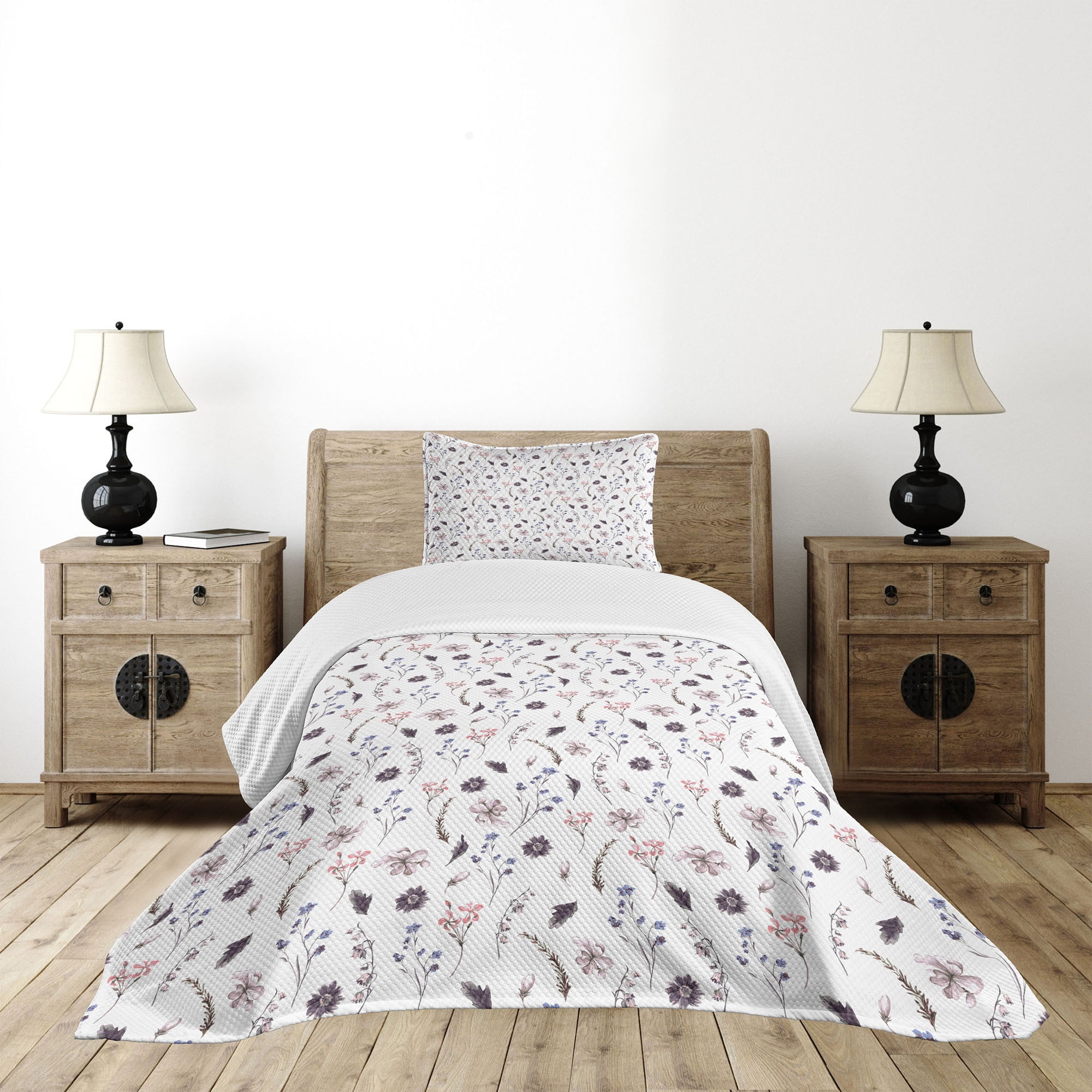 White Quilted Twin Bedspread Set with Pillow Sham