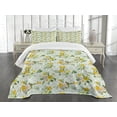 thumbnail image 1 of Ambesonne Watercolor Quilted Bedspread Set 3 Pcs, Blooming Floral Nature, King Size, Pale Green Yellow White, 1 of 5