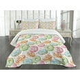 thumbnail image 1 of Ambesonne Watercolor Quilted Bedspread Set 3 Pcs, Delicious Donuts, Queen Size, Multicolor, 1 of 3
