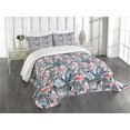 thumbnail image 1 of Ambesonne Watercolor Quilted Bedspread Set 3 Pcs, Flamingo with Zebra, King Size, Blue Black Coral, 1 of 5