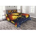 thumbnail image 1 of Ambesonne Watercolor Quilted Bedspread Set 3 Pcs, Floating Fanoos Chinese, King Size, Dark Blue and Orange, 1 of 3