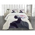 thumbnail image 1 of Ambesonne Watercolor Quilted Bedspread Set 3 Pcs, Lady Flower Feminine, King Size, Dark Purple Pink Beige, 1 of 3
